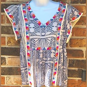 THML Embroidered With Fringe Hem,Colorful Printed Fabric Shirt.Woman’s Size S